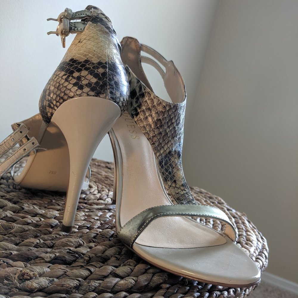 Guess Faux Python Heeled Sandals Sz8 - Picture 9 of 10
